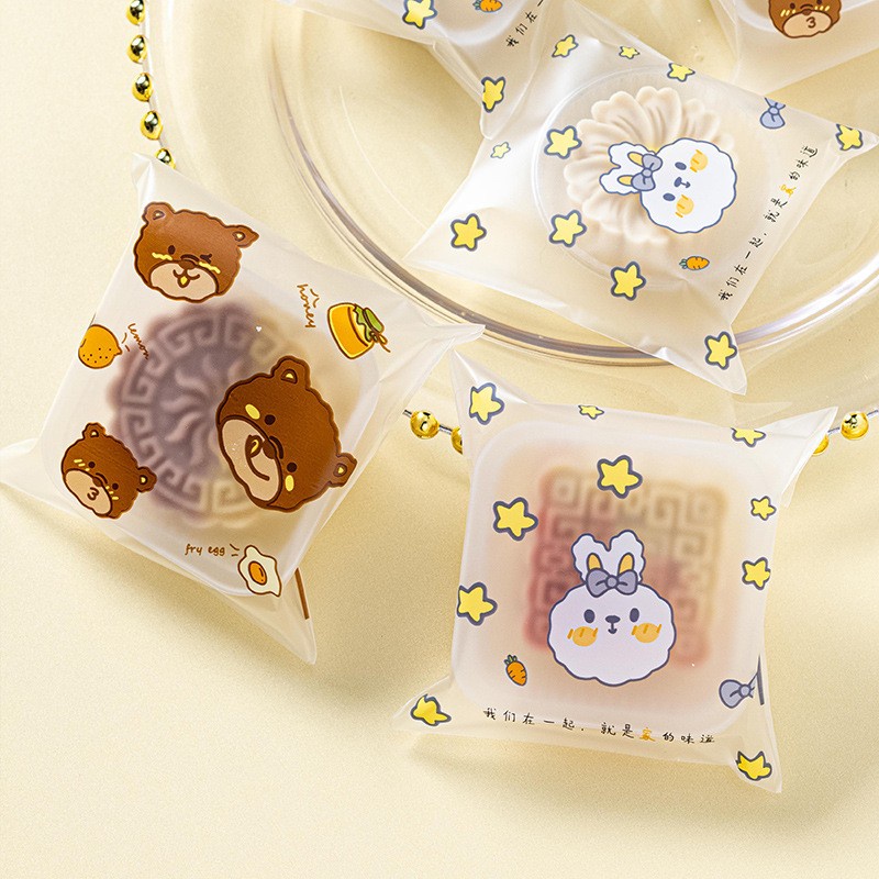 

DY PACK PLASTIK OPP PEREKAT MOONCAKE/COOKIES 11.5X11.5CM KAWAII RABBIT TEDDY