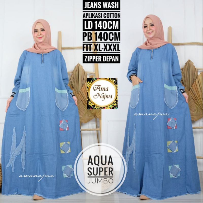 Aqua gamis jeans jumbo XXXXL LD 140