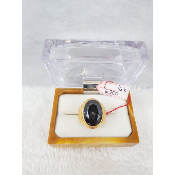 CL1894F135F cincin emas pria model eropa permata kristal hitam emas kuning asli no 21 kadar 70% 16k