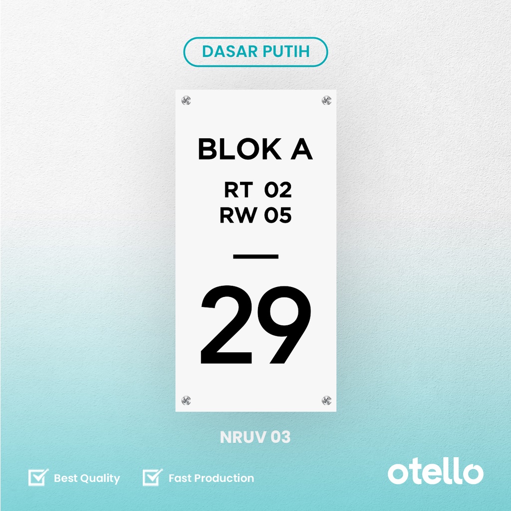 Otello - Custom Nomor Rumah Acrylic UV Print | Nomer Papan Alamat House Number Akrilik Minimalist