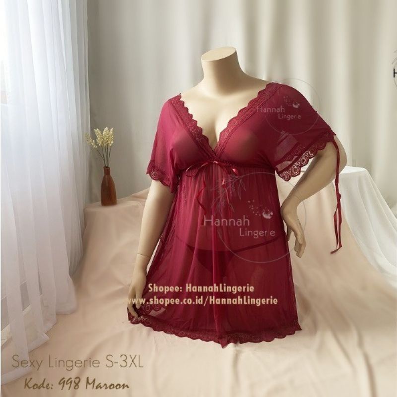 HENNA - 3XL XXL XL L M Lingerie BIGSIZE Original Hannah Lingerie Premium, Baju Tidur Transparan Jumbo Big Size Besar 998