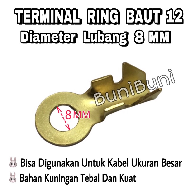 Terminal Skun Massa Ring Baut 12 TEBAL - M8 Diameter Lubang 8 MM Untuk Kabel Ukuran Besar - ECERAN