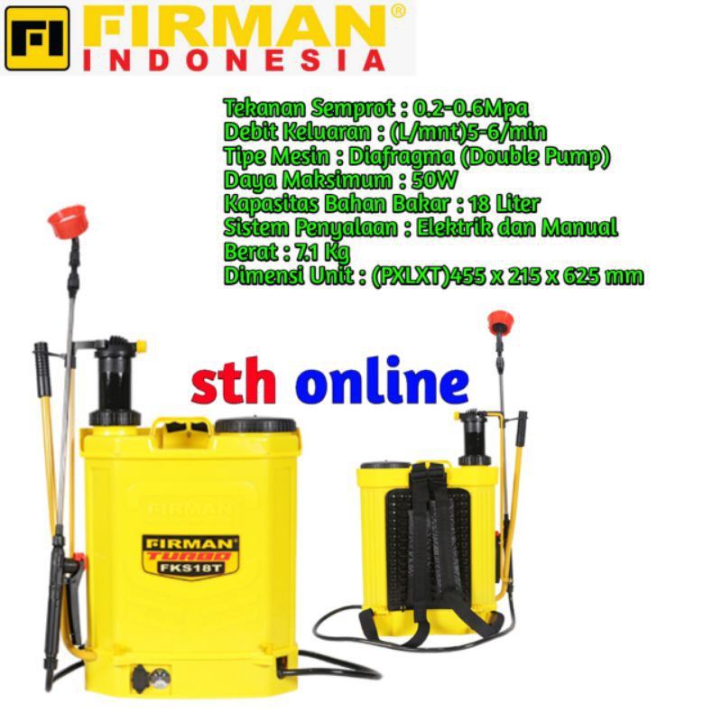 Knapsack Sprayer Elektrik dan Manual FIRMAN—FKS18T turbo double pump