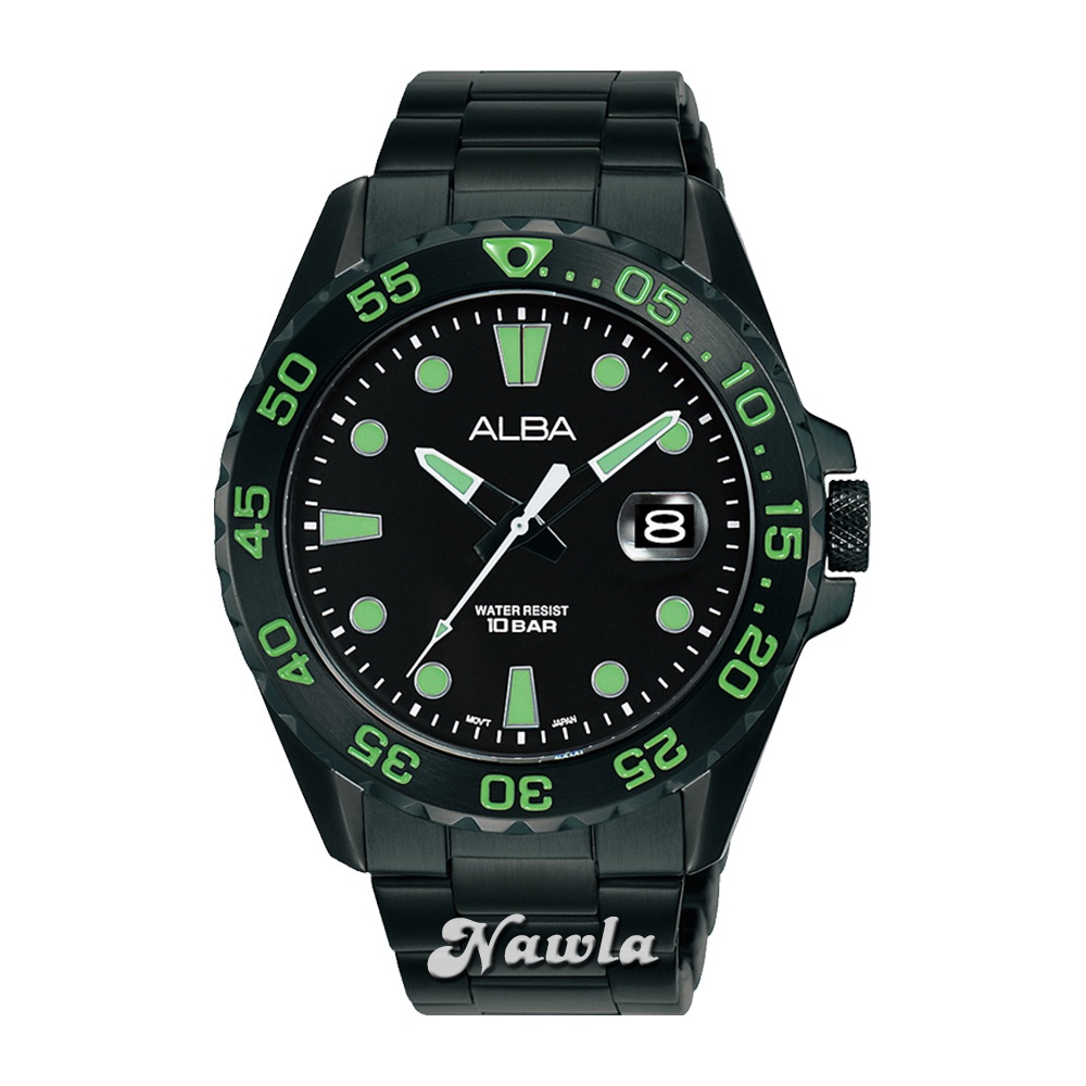 Alba Quartz AS9N25X1 Full Black Green - Jam Tangan Pria AS9N25