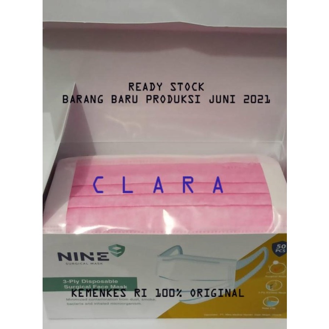 Masker 3ply medis surgical mask 3ply Nine masker elastic isi 50 claraau70 Murah