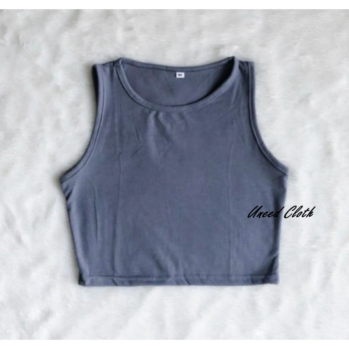 Uneed Cloth / TANKTOP WANITA POLOS / TENGTOP / TANKTOP JUMBO / CROP TANK / TANK TOP / LORY CROP TANK-Dark Grey