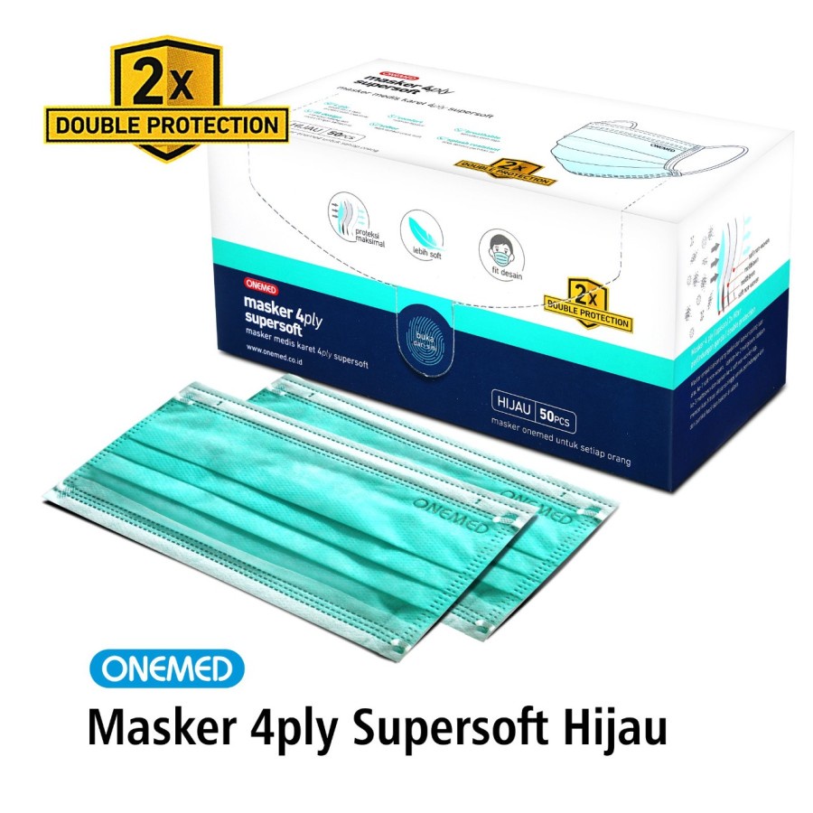 Masker Karet 4ply Super Soft Onemed Box Isi 50 Pcs - Hijau OJB