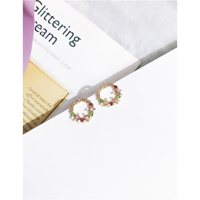 LRC Anting Tusuk Fashion Diamond Shell Flower S925 Sterling Silver Zircon Shell Earrings F4998X