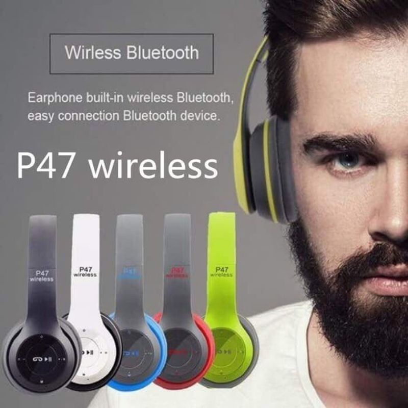 Headphone Bluetooth P47 Headset Bando Gaming Lipat Wireless Audio Stereo Super BASS