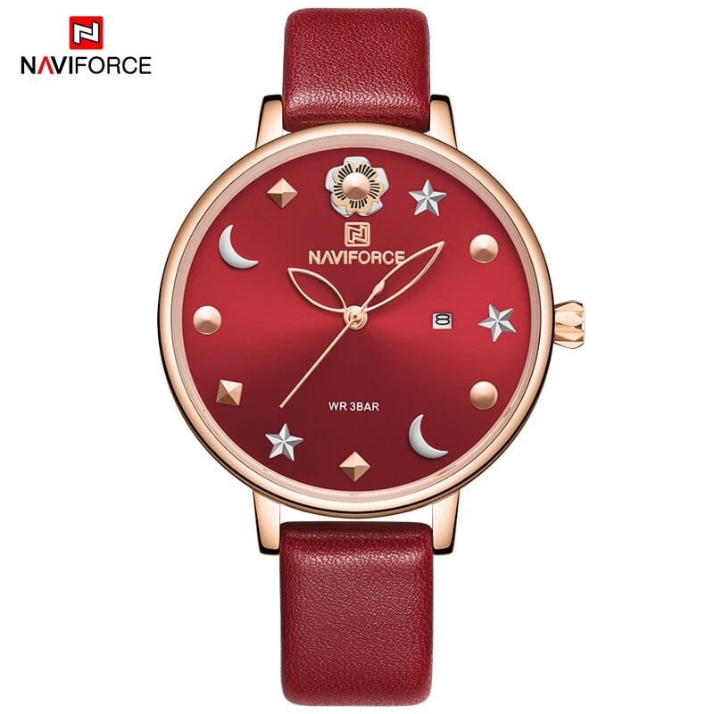 Jam Tangan Wanita Naviforce 5009 Fashion Kasual Analog Strap Kulit Rantai Pasir Stainless Original