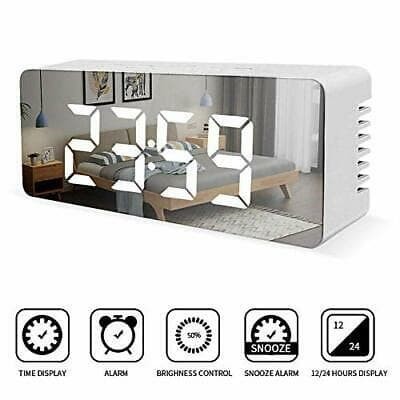 Digital Alarm Clock Mirror DS-3622 / Jam Meja Digital Led Weker White