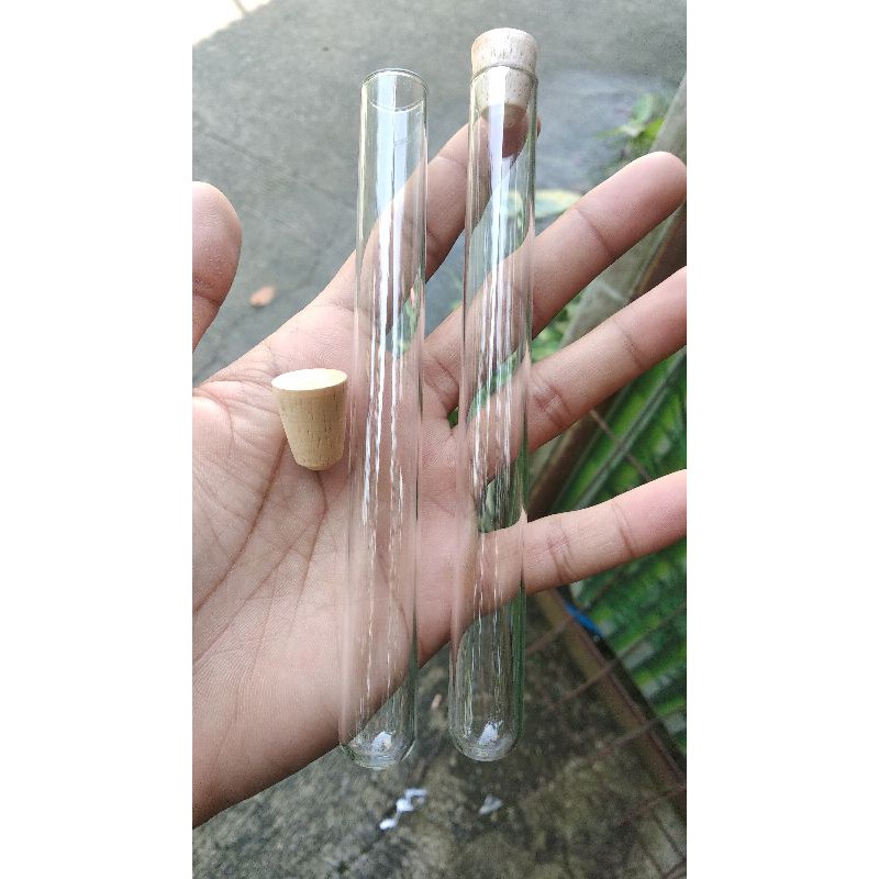 Tabung Reaksi 25 ml / Tabung Kaca Tutup Kayu / Tabung Kaca 1,6 x 15 cm / Tabung Souvenir