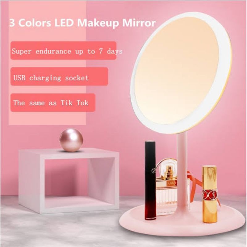 LED Cermin Make Up Bulat Dan Kotak Dengan Lampu LED / Make Up LED Standing Mirror