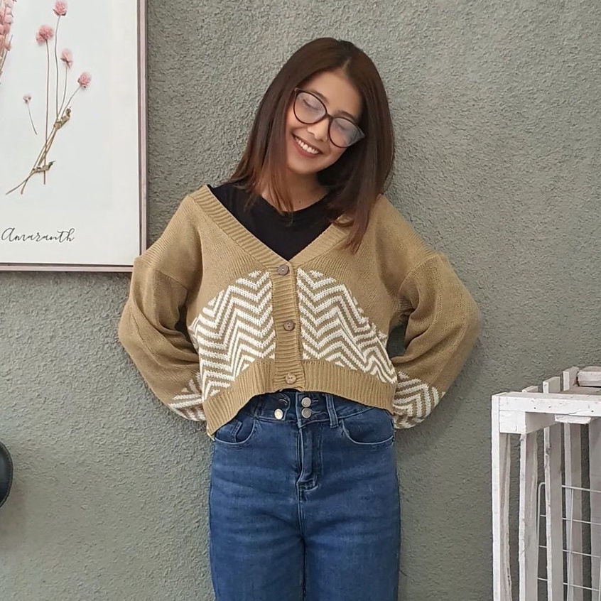 Cardie Rajut Croope Wanita Motif Garis Blaster Trendy