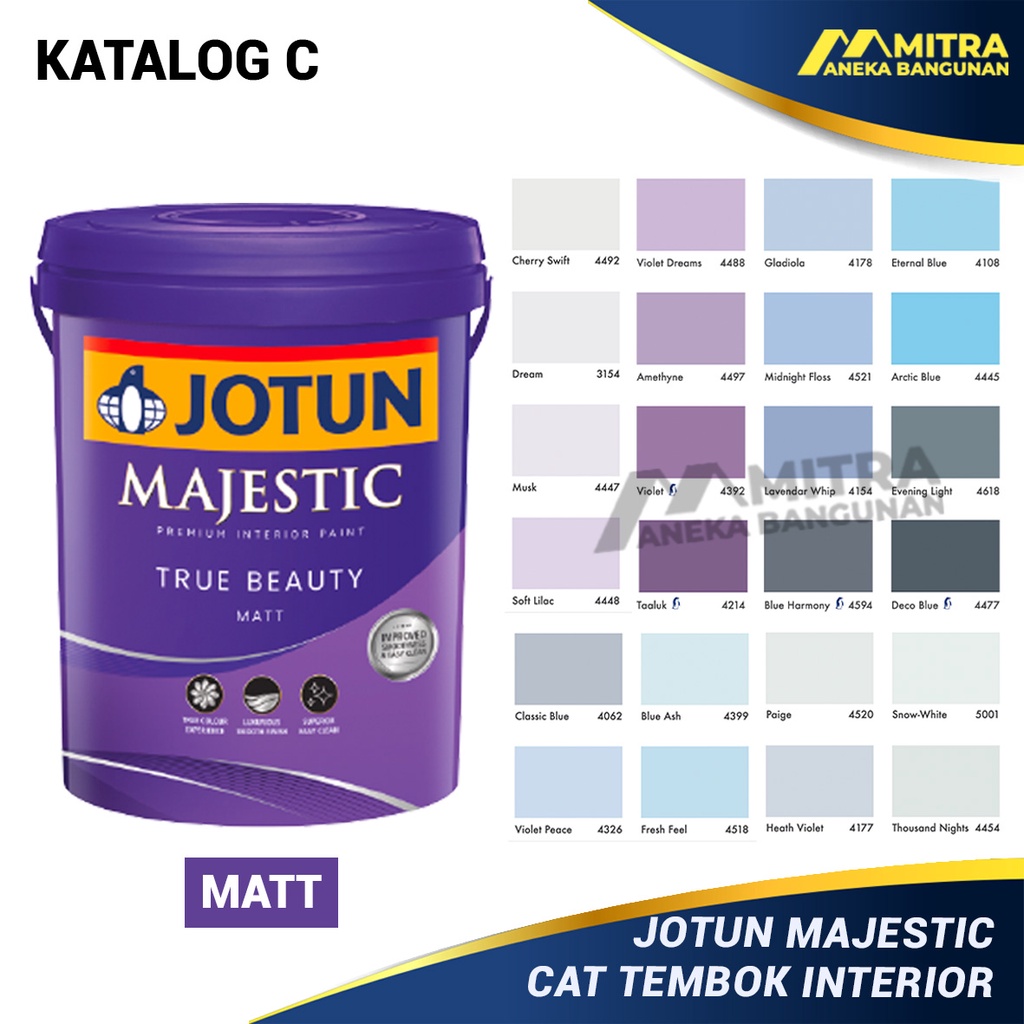 CAT TEMBOK INTERIOR JOTUN MAJESTIC TRUE BEAUTY MATT 2,5 LITER / KATALOG C / WARNA UNGU BIRU PURPLE B