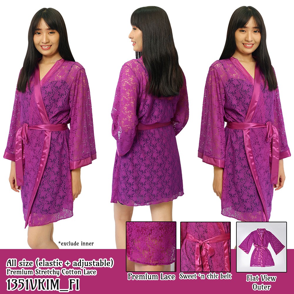 FOLVA kimono baju tidur cotton lace 1351VKIM ungu all size