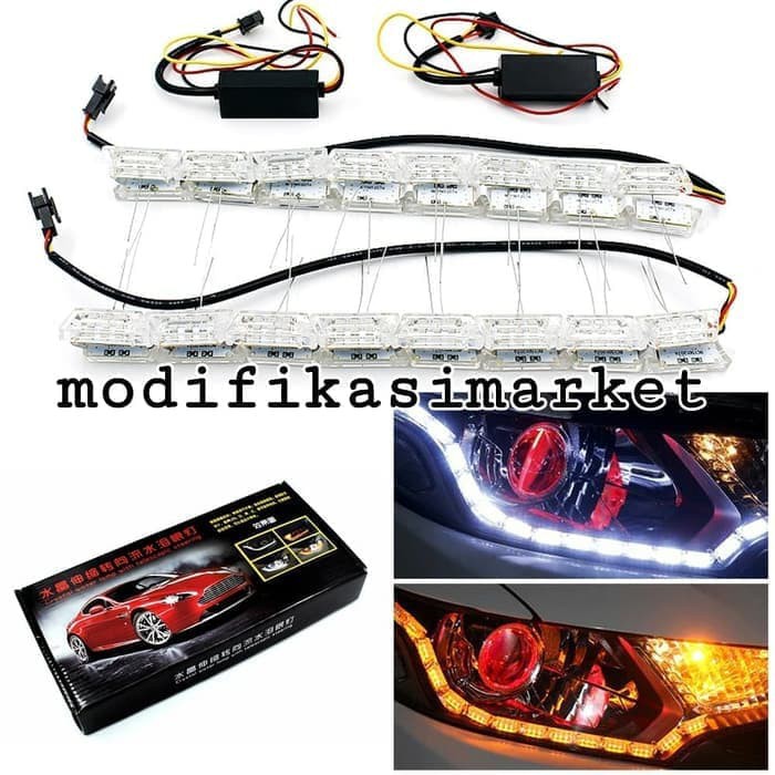 SEPASANG LED DRL CRYSTAL METEOR RUNNING EPISTAR LED PUTIH SEIN KUNING