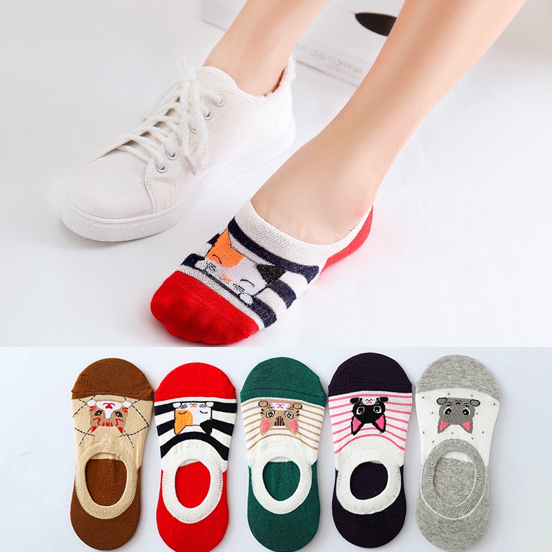 kaos kaki hidden Fashion pola burung Socks wanita kaos kaki (Warna &amp; Model Random) D1228