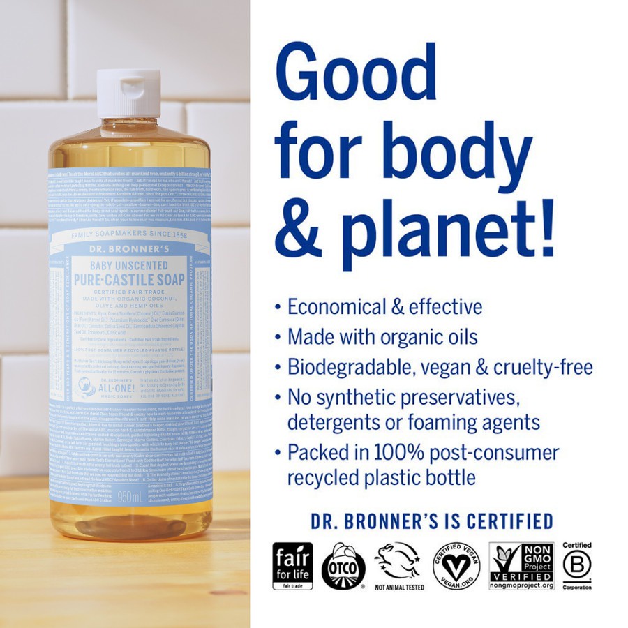 Dr. Bronner's - UNSCENTED Pure Castile Liquid Soap 237ml