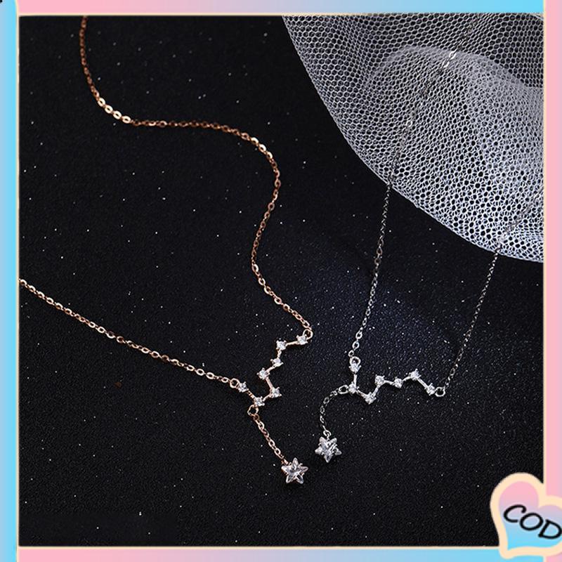 COD❤️ Big Dipper Wanita Trendy Temperamen Cahaya Mewah Desain Niche Rumbai Kalung Indah Sederhana-A.one