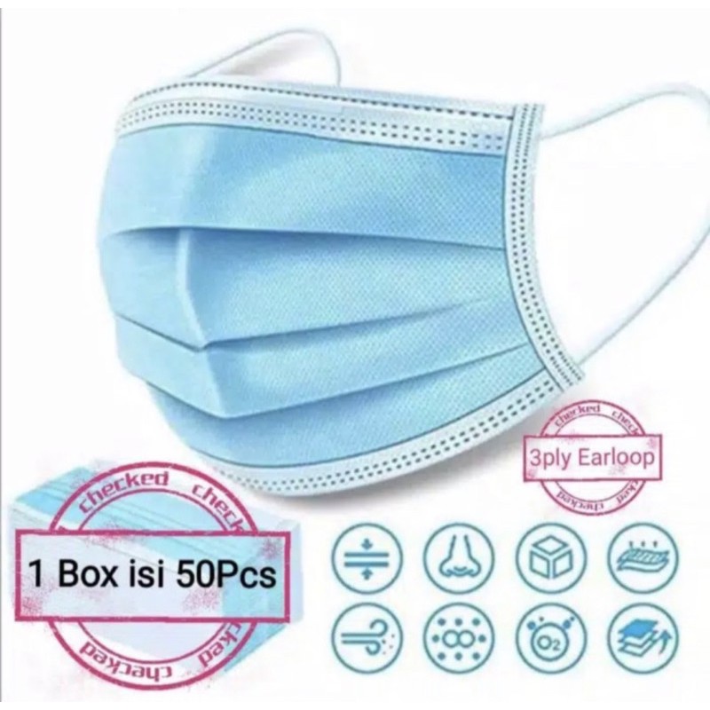 Jual [ isi 50 ] Masker Earloop 3 Ply / Masker Disposable Face Mask 3 ...