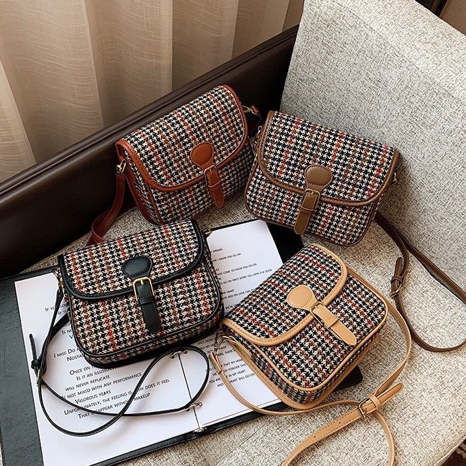 BJ15536 - BLACK/BROWN/COFFEE/KHAKI - TAS SLEMPANG SLINGBAG IMPORT MOTIF KOTAK GARIS TERMURAH TERLARIS TERBARU BAGSTORE JAKARTA FASHION WANITA EL5536 LT1937 CR7784 BQ3456