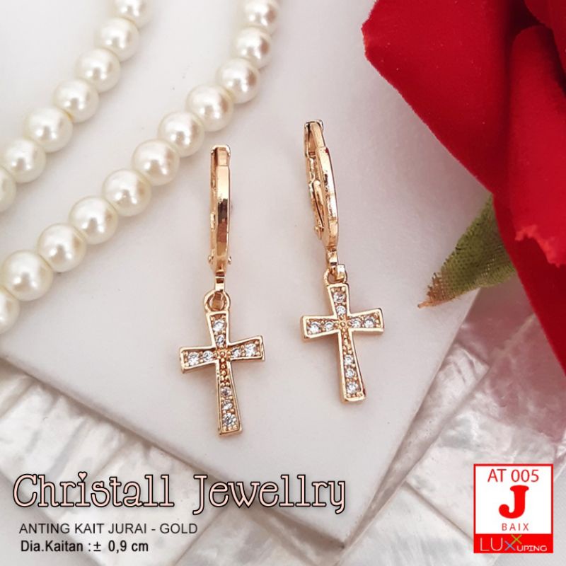 Anting salib lapis emas 18k