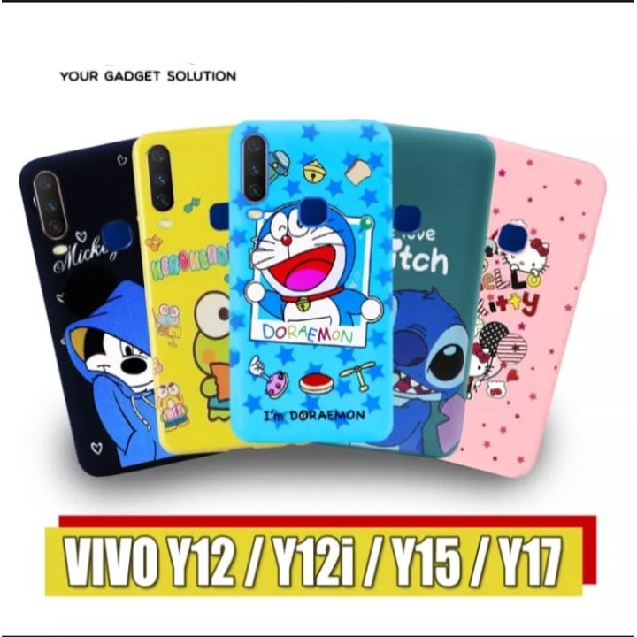 Case Vivo Y12 Y12i Y15 Y17 Softcase Karakter Doraemon Hello Kitty Mickey mouse Keropi Stich