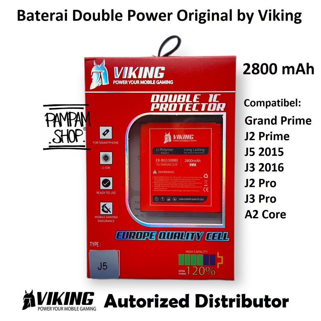 Baterai VIKING Double Power Original Samsung Galaxy Grand Prime G530 A2 Core A260 J2 Prime G532 Batre Batrai Ori