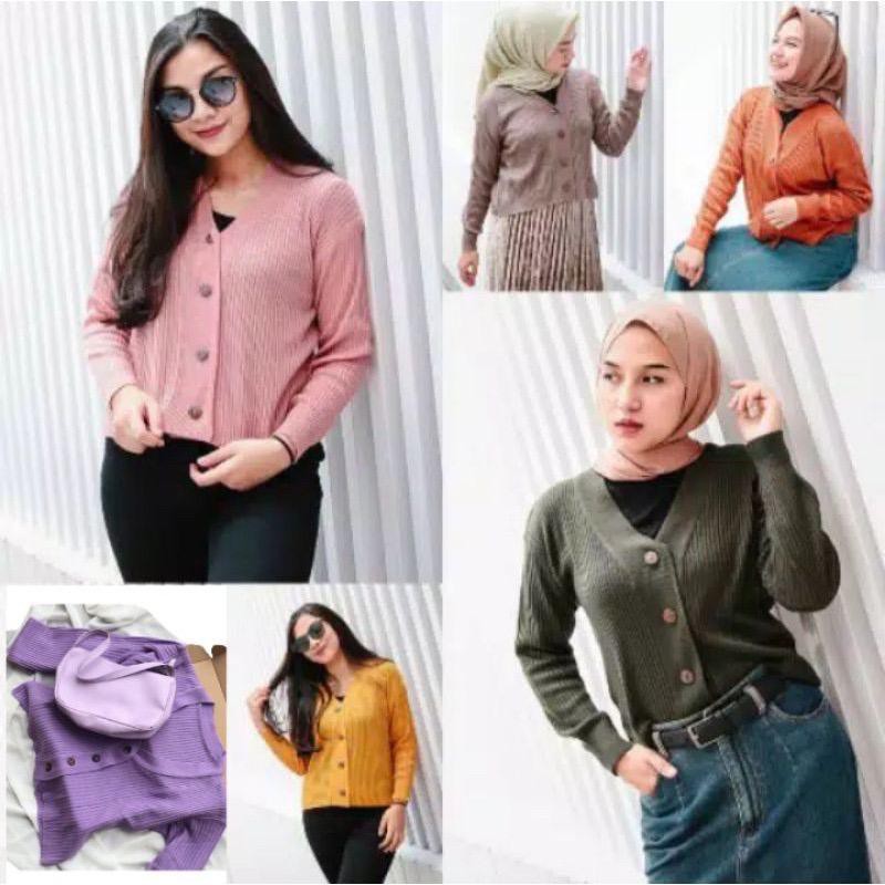 Cardigan Rajut Wanita Salur Kancing Batok / Oter Stylish
