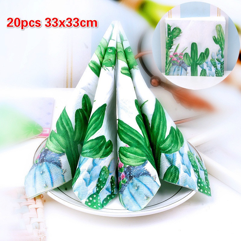 Green Printed Cactus Napkin Cafe Wedding Party Tissue Disposable Napkins Placemat Napkin Kitchen  Catering