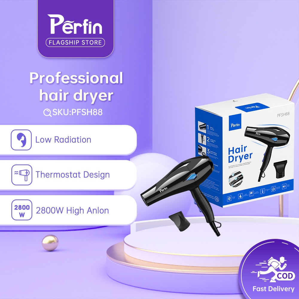 Perfin PFSH88 Hair Drayer 900W/Pengering Rambut Termurah Daya tinggi Hot and Cold Air-- Black