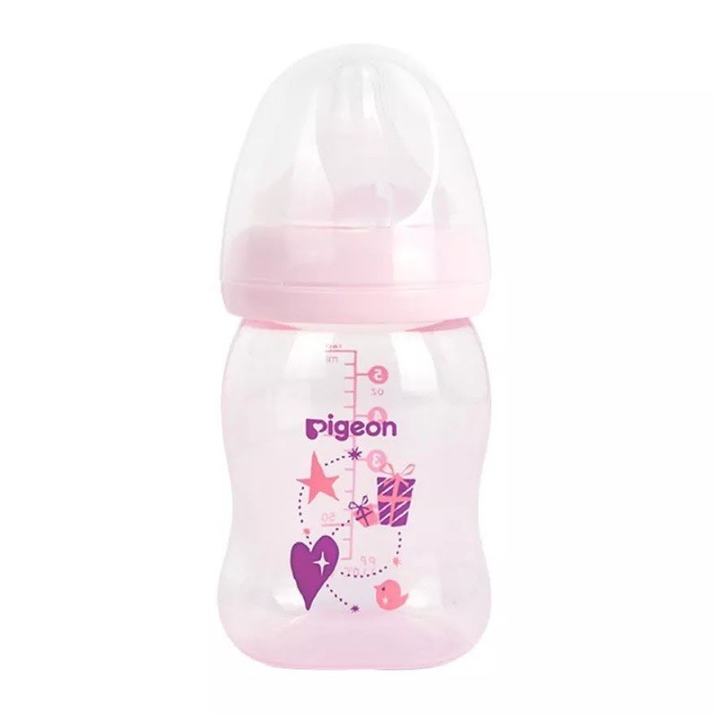 Pigeon Botol Susu SofTouch Peristaltic Plus PP Clear Wide Neck Bottle 0+ Bulan Pink 160ml 240ml