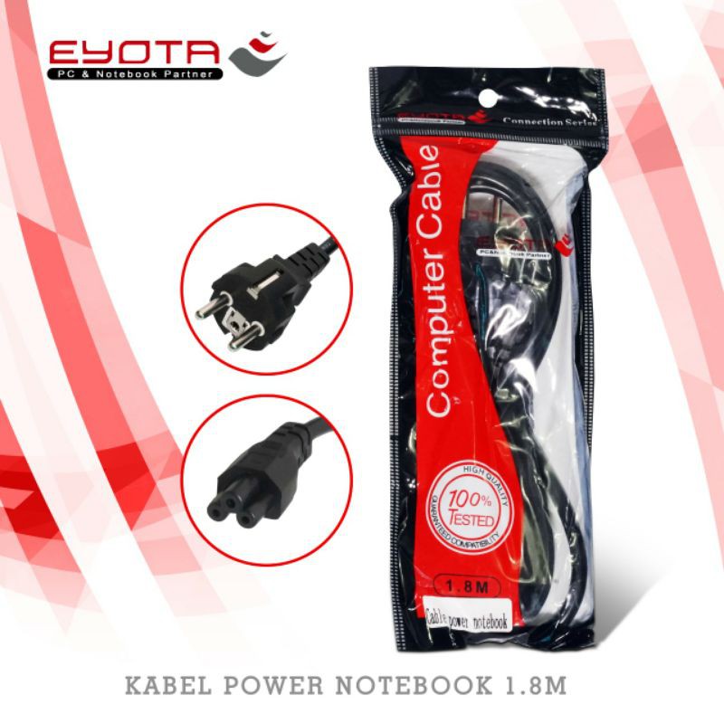 Kabel Power Adapter Charger Notebook Laptop Lubang 3 Eyota 1.8M Bagus Tebal kuat