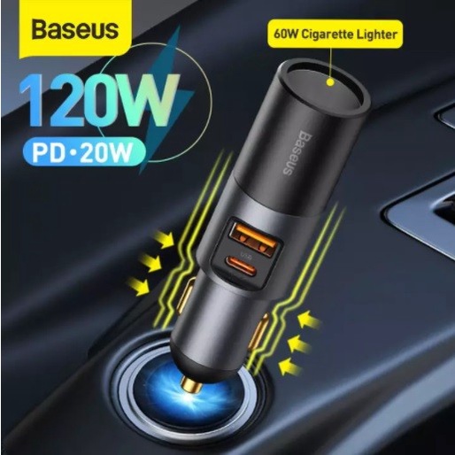BASEUS CAR CHARGER 120W TYPE C USB FAST CHARGING LIGHTER MOBIL PD PPS