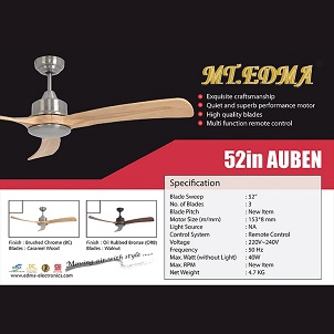 MT EDMA 52IN AUBEN Kipas Angin Plafon / Ceiling Fan Remote Control