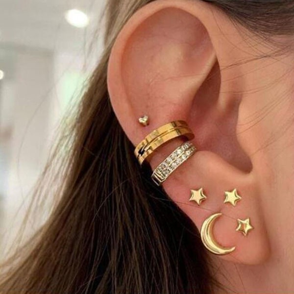 anting set 7 pcs star moon clip set earrings jan249(3D3)