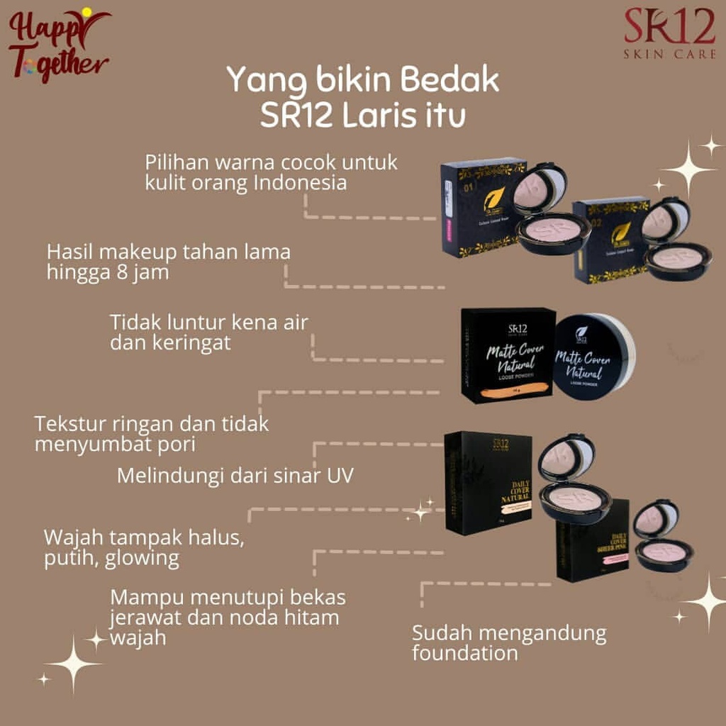 Bedak Padat SR12 Daily Cover Natural Sheerpink Beige - Compact Powder Bedak Glowing Tahan Air dan Keringat