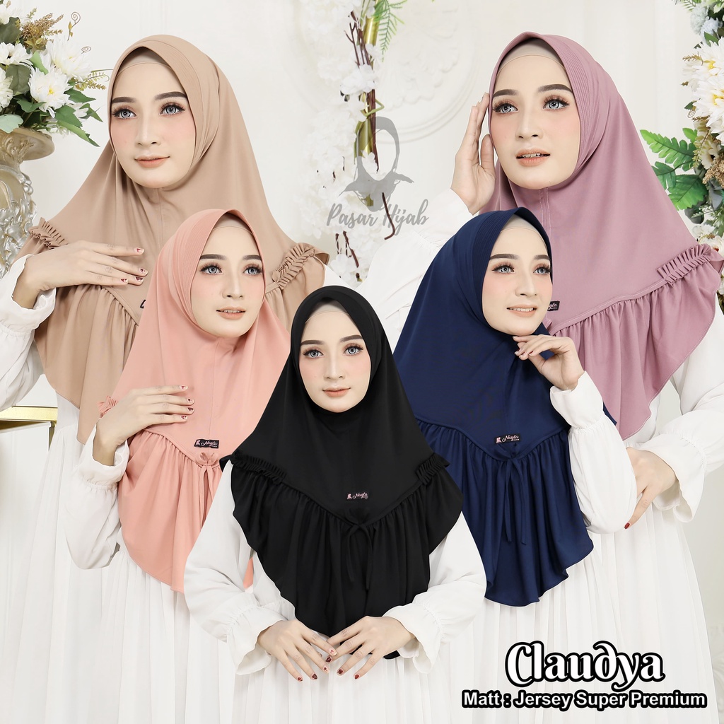 Kerudung Instan Claudya Hijab Instan Jersey Super Premium Jilbab Bergo Terbaru Pasar Hija'b