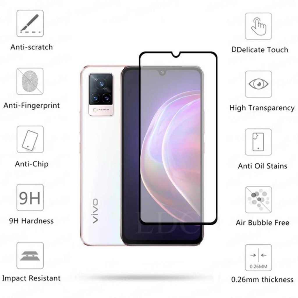 PROMO Tempered Glass VIVO V21 5G TG Layar FULL COVER Black Premium Screen, Protector FULL Screen