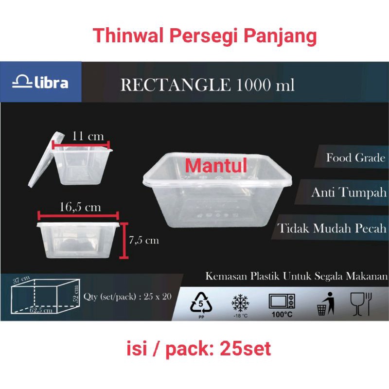 isi 25set Thinwal 1.000ml  Persegi Panjang / Food Container / Kotak Makan Nasi