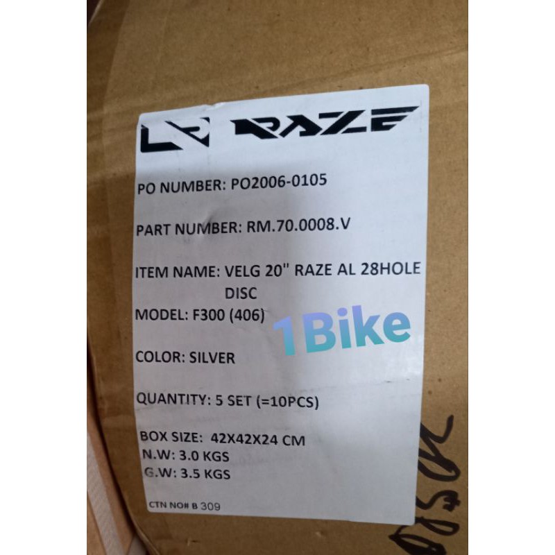 Rims Velg Lipat Folding Raze 20 DISC Brake dan vbrake 28H 20 406