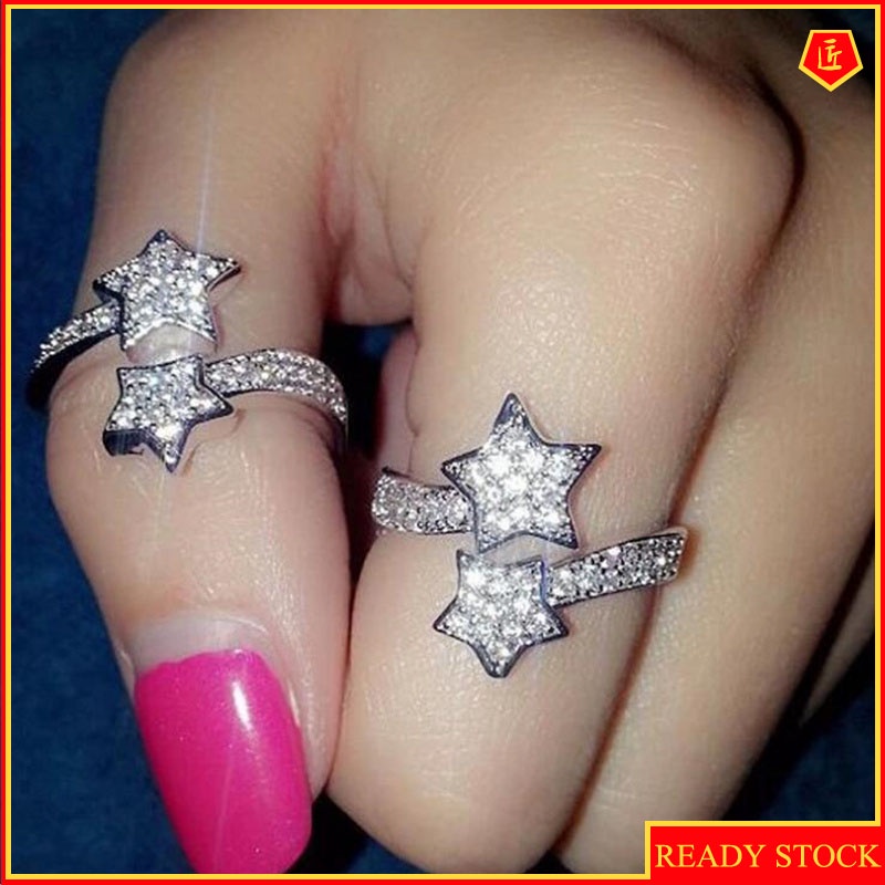 [Ready Stock]Pentagram Diamond-Studded Ring Female Sweet and Simple