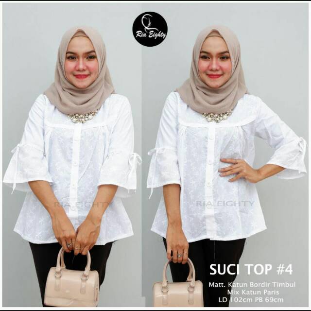 Blouse katun bordir putih