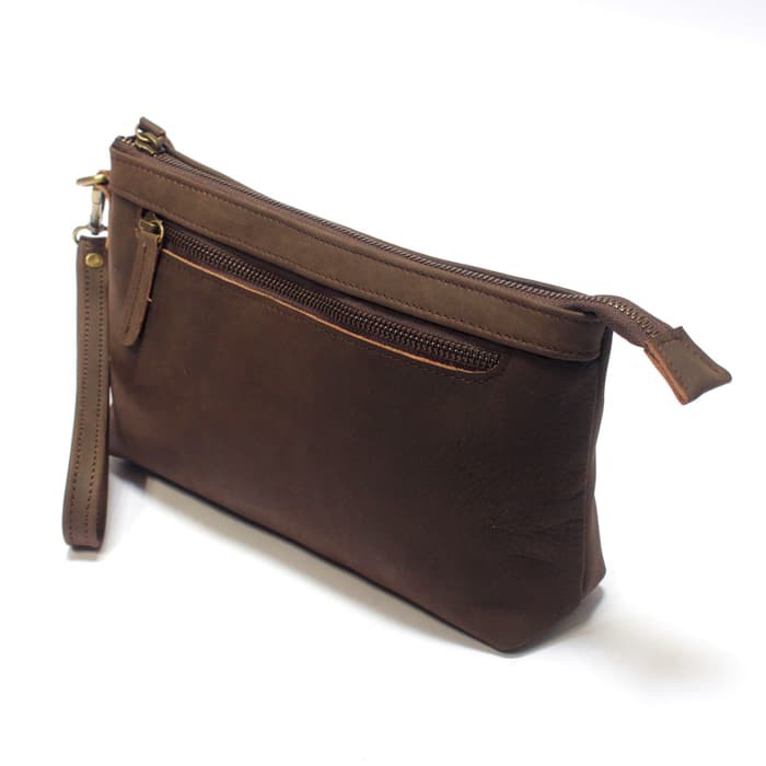 clutch pria wanita kulit asli pouch hand bag tas tangan coklat PHPC635