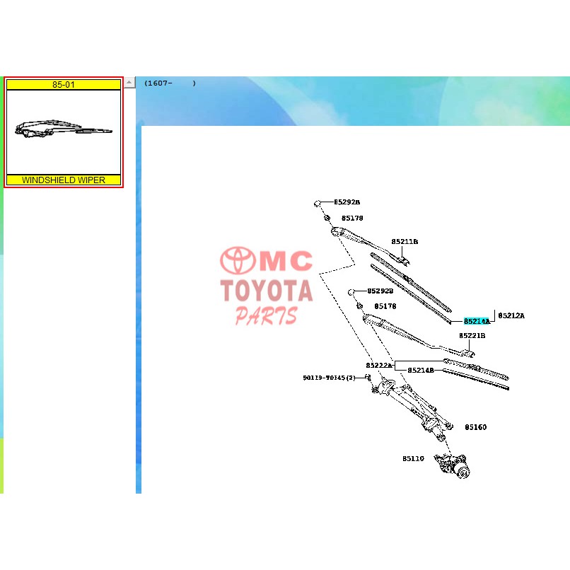 Karet Rubber Wiper Depan Kanan Toyota Sienta 85214-0D190