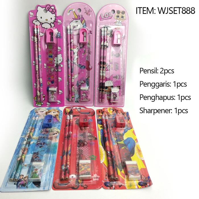 

tulis-alat-paket- paket alat tulis pensil set 5 in 1 karakter cars frozen lengkap lol - karakter