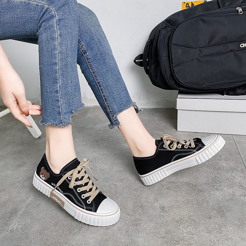 Sepatu Wanita Sneakers Fashion Korea Tali Bear Kanvas Model Terbaru 2023 Trendy dan Elegan With Box