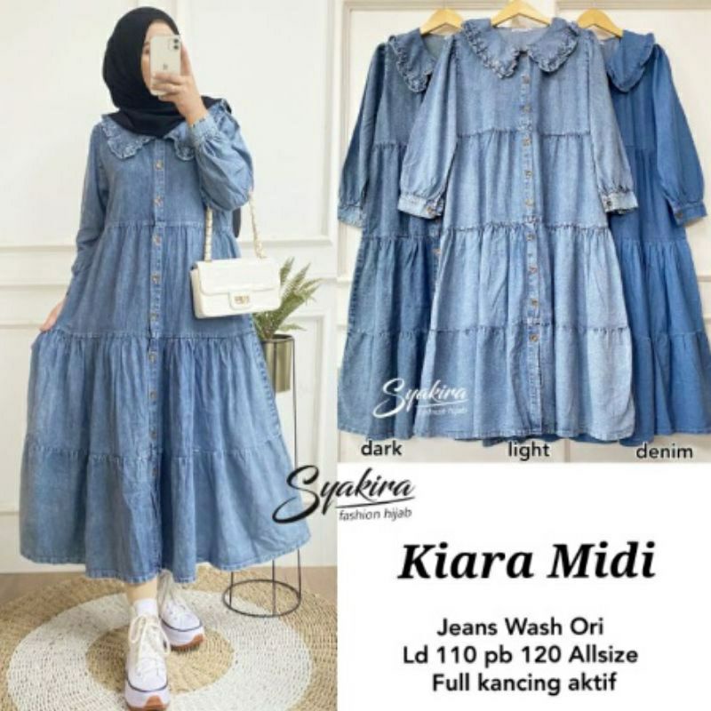 Kiara Midi Dress Denim Jeans Jins Premium Quality