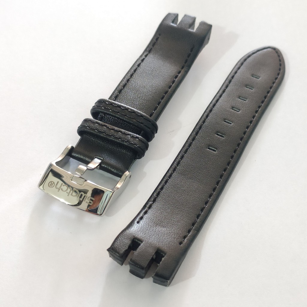 21mm Genuine leather soft leather strap for swatch Hitam